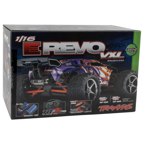 Traxxas E-Revo VXL Brushless 1/16 4WD RTR Monster Truck w/VXL-3m ESC, TQi 2.4GHz Radio, Battery & USB-C Charger